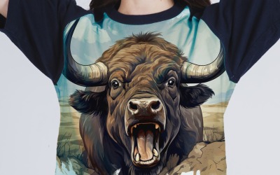 Buffalo funny Animal head peeking on white background 4