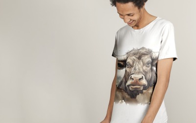 Buffalo roliga djurhuvud som kikar på vit bakgrund 3