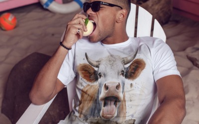 Bull funny Animal head peeking on white background 1