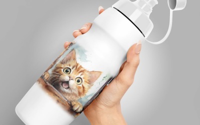 Cat funny Animal head peeking on white background 4
