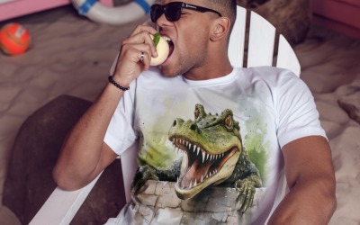 crocodile funny Animal head peeking on white background