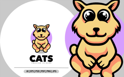 Kedi maskotu çizgi film logosu tasarımı illüstrasyonu