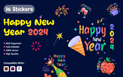 Feliz ano novo adesivos fofos