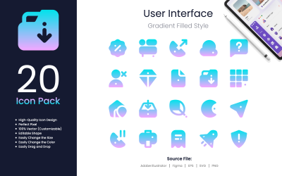 Pacote de ícones da interface do usuário estilo preenchido com gradiente 2