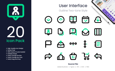 User Interface Icon Pack Spot Outline Two-Tone Style