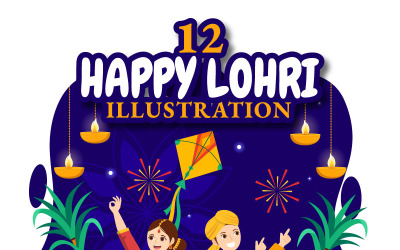 12 Fröhliche Lohri-Fest-Illustration