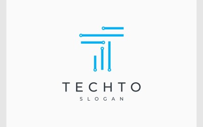 Letter T Circuit Technology Digital Logo
