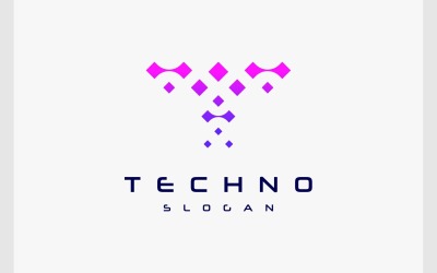 Літера T цифрових технологій логотип