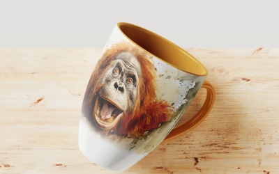 orangutang roligt djurhuvud kikar på vit bakgrund 4