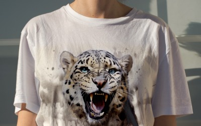 snow leopard funny Animal head peeking on white background 4