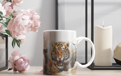 tiger funny Animal head peeking on white background 8