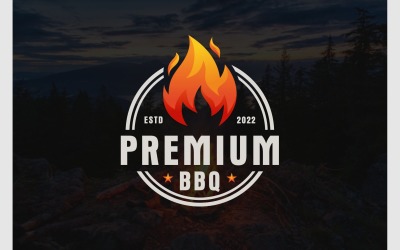 Vintage Retro BBQ Fire Badge Logo