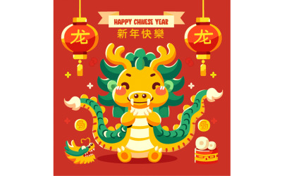 Flacher Hintergrund für die Illustration des chinesischen Jahres des Drachen