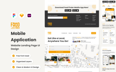 Food Finder – mobilalkalmazás-webhely nyitóoldala