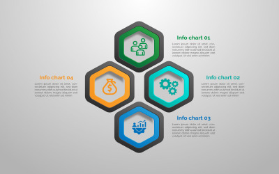 Basit 4 adımlı vektör çokgen stili infografik eleman tasarımı.