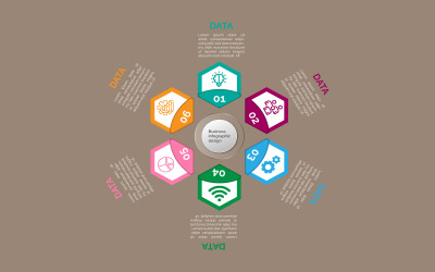 Design de infográfico eps vetorial de seis etapas estilo polígono.