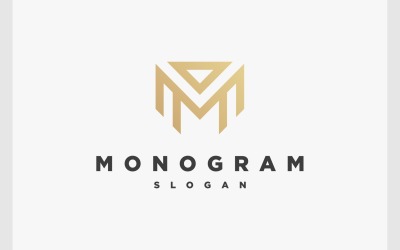 Bokstaven M Guld lyx Monogram Logotyp