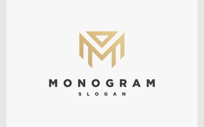 Logo złotego luksusowego monogramu litery M
