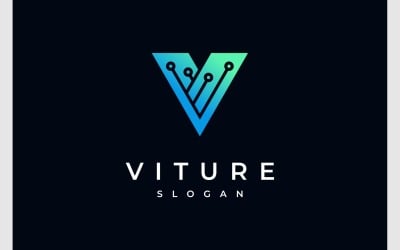 Harf V Devre Teknolojisi Fütüristik Logo