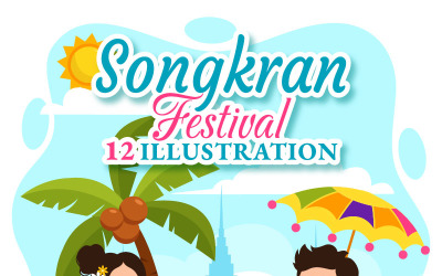 12 Songkran Festival Günü İllüstrasyonu