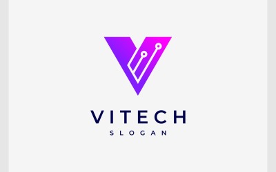 Letter V Circuit Technology Digital Logo