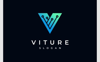 Letter V Circuit Technology Futuristic Logo
