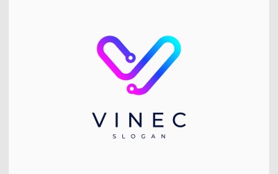 Logo digitale della tecnologia Lettera V