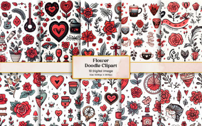 Clipart de adesivo de doodle de flor rosa, decoração de padrão de elementos florais em fundo branco