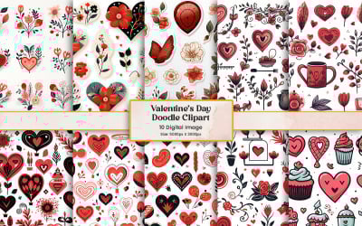 Conjunto de imágenes prediseñadas de pegatina de amor de corazón de doodle del día de San Valentín