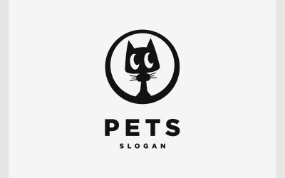 Daire Kedi Kafası Siyah Maskot Logosu