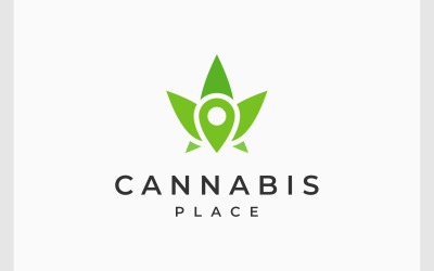 Logo d&amp;#39;emplacement de carte d&amp;#39;épingle de feuille de cannabis