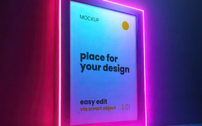 Mockup di poster con cornice illuminata