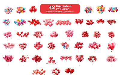 Набор валентинок красного и розового цвета в форме сердца, украшение из воздушного шара на прозрачном фоне