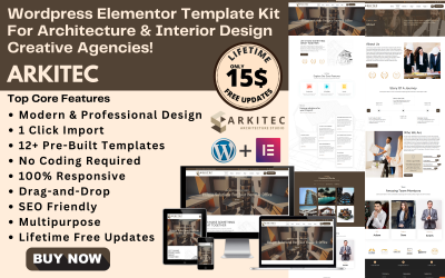 ARKITEC - Kit de modelo WordPress Elementor para design de interiores, construção e arquitetura