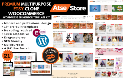 Atse-Store - Modello Woocommerce multiuso Kit Elementor per negozio di artigianato e abbigliamento