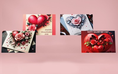 Collection Of 4 Happy Valentine&#039;s Day Illustration Template