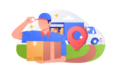 Leverans kurir skickar paket vektorillustration