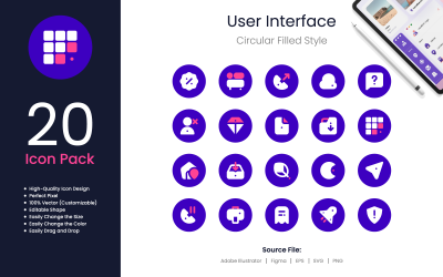 Pacote de ícones da interface do usuário estilo circular preenchido 2