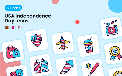 Conjunto de iconos del día de la independencia de Estados Unidos