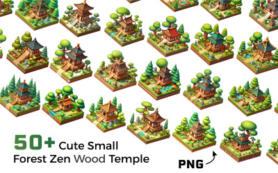 Pakiet ponad 50 uroczych ilustracji małej leśnej świątyni zen z drewna.