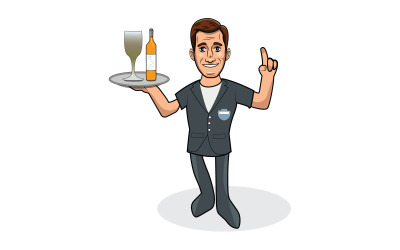 Le serveur sourit et tient un plateau avec un verre d&amp;#39;eau illustration