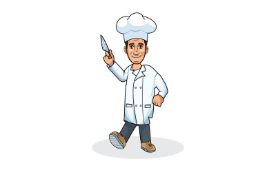 Szczęśliwy szef kuchni trzyma ilustrację wektorową noża