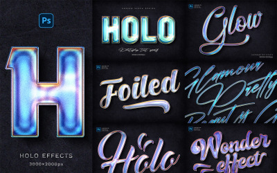 Modèles Photoshop d&amp;#39;effets de texte holographiques