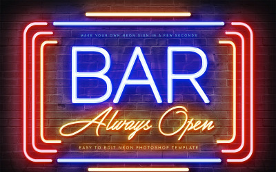 Szablon programu Photoshop do kreatora znaków neonowych Bar Neon Sign