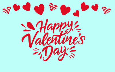 Texto de saludos de feliz día de San Valentín con letras a mano alzada con formas de corazón