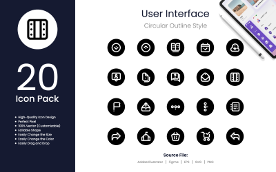 Gebruikersinterface Icon Pack cirkelvormige overzichtsstijl 2