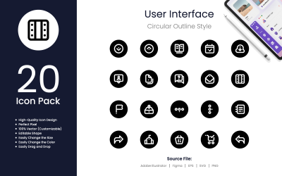 Pacote de ícones da interface do usuário estilo de contorno circular 2