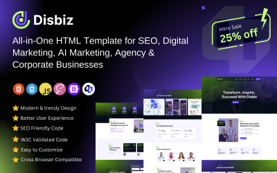 Disbiz: modello HTML moderno per SEO, marketing digitale, marketing AI, attività di agenzia