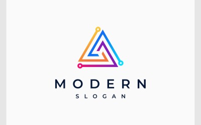 Logotipo colorido da tecnologia do circuito triangular