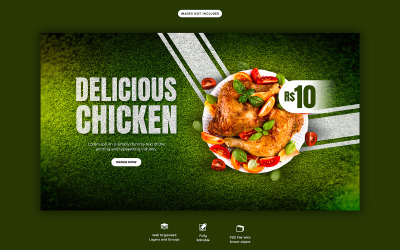 Web-Banner-Vorlage für das Restaurant „Food Manu“.